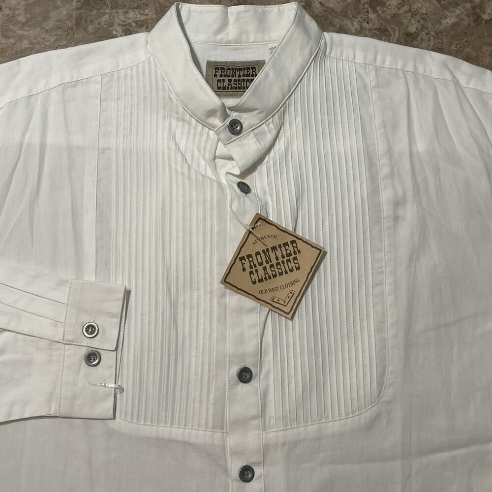 Frontier Classics Shirt Mens XL White Gambler Long Sleeve Band Collar Pleats NEW